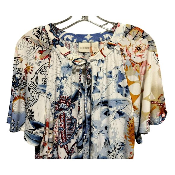 Chico's Refreshing Floral Paisley Print Bell Sleeve Shift Dress Sz 1 Medium - Picture 3 of 7